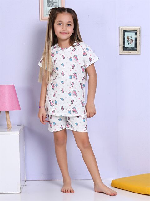 Elmas Kids Bisiklet Yaka Baskılı Kısa Kollu Kız Çocuk Şortlu Pijama Takımı - S4NV43Z4-J5E