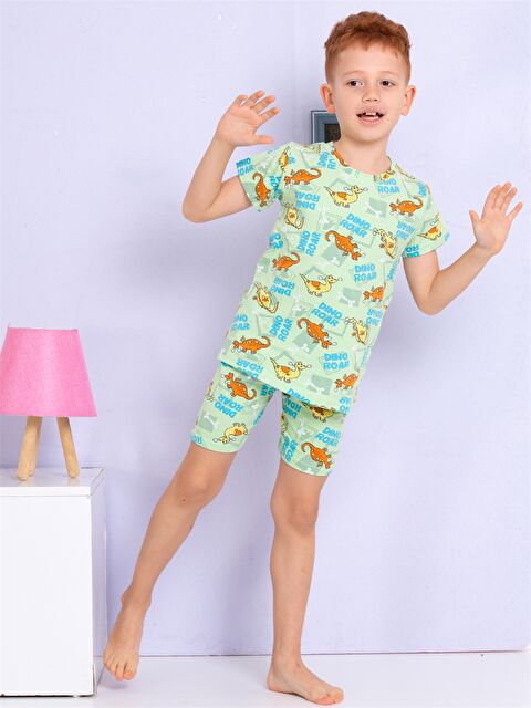 Elmas Kids Bisiklet Yaka Baskılı Kısa Kollu Erkek Çocuk Şortlu Pijama Takımı - S4NV63Z4-GHX