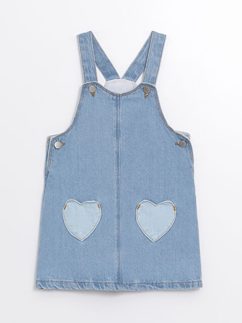 LCW Kids Kare Yaka Askılı Kız Bebek Jean Elbise