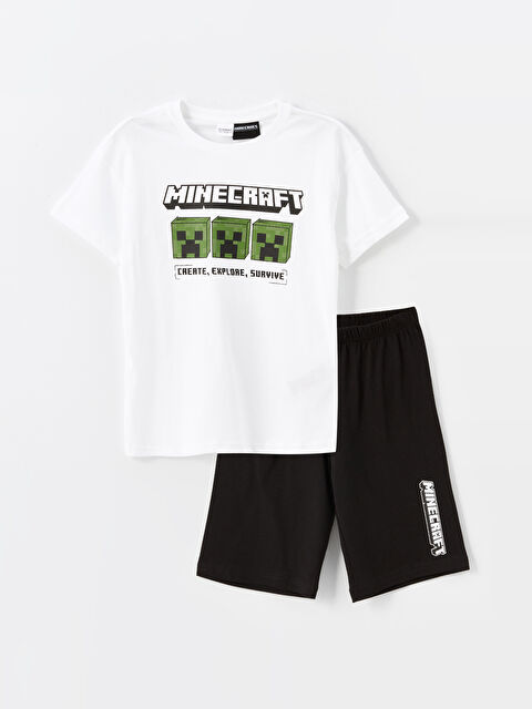 LCW Kids Bisiklet Yaka Minecraft Baskılı Erkek Çocuk Şortlu Pijama Takımı - S4O044Z4-Q6K