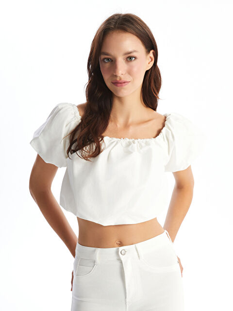 LCW Vision Kayık Yaka Düz Kısa Kollu Kadın Crop - S4O307Z8-R9J