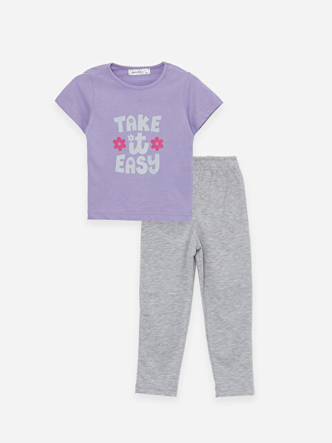 Güneş Kids Bisiklet Yaka Kısa Kollu Baskılı Kız Bebek Pijama Takımı - S4O376Z1-GNG