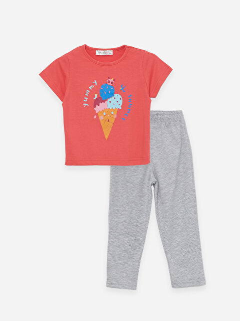 Güneş Kids Bisiklet Yaka Kısa Kollu Baskılı Kız Bebek Pijama Takımı - S4O376Z1-H0P