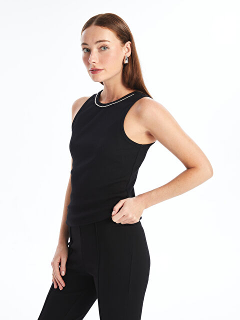 LCWAIKIKI Basic Bisiklet Yaka Baskılı Kadın Atlet - S4O459Z8-CVL