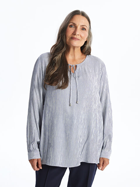 LCW Grace Bağlamalı Yaka Çizgili Kadın Bluz - S4O554Z8-LGB