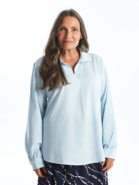 LCW Grace Gömlek Yaka Düz Uzun Kollu Kadın Bluz - S4O556Z8-PPZ