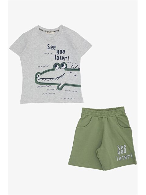 Breeze Bisiklet Yaka Baskılı Erkek Çocuk Tişört ve Şort 2'li Takım - S4O643Z4-CY9