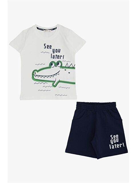 Breeze Bisiklet Yaka Baskılı Erkek Çocuk Tişört ve Şort 2'li Takım - S4O643Z4-FDU