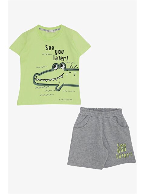 Breeze Bisiklet Yaka Baskılı Erkek Çocuk Tişört ve Şort 2'li Takım - S4O643Z4-FTP