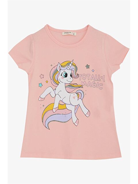 Breeze Bisiklet Yaka Baskılı Kız Çocuk Tişört - S4O646Z4-DHT