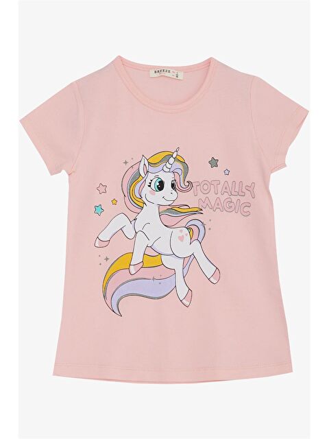 Breeze Bisiklet Yaka Baskılı Kız Çocuk Tişört - S4O646Z4-FSX