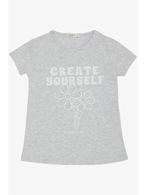 Breeze Bisiklet Yaka Baskılı Kız Çocuk Tişört - S4O654Z4-CY9