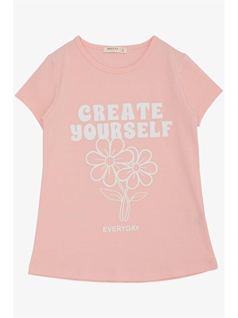 Breeze Bisiklet Yaka Baskılı Kız Çocuk Tişört - S4O654Z4-DHT