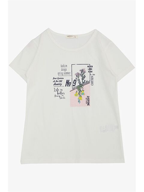 Breeze Bisiklet Yaka Baskılı Kız Çocuk Tişört - S4O668Z4-FDU