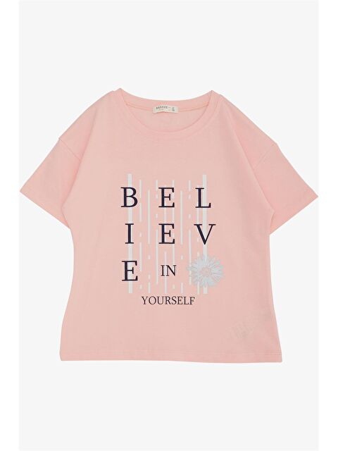 Breeze Bisiklet Yaka Baskılı Kız Çocuk Tişört - S4O673Z4-DHT