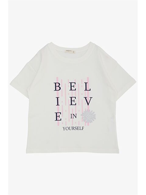 Breeze Bisiklet Yaka Baskılı Kız Çocuk Tişört - S4O673Z4-FDU