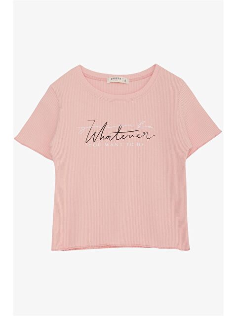 Breeze Bisiklet Yaka Baskılı Kız Çocuk Tişört - S4O681Z4-DHT