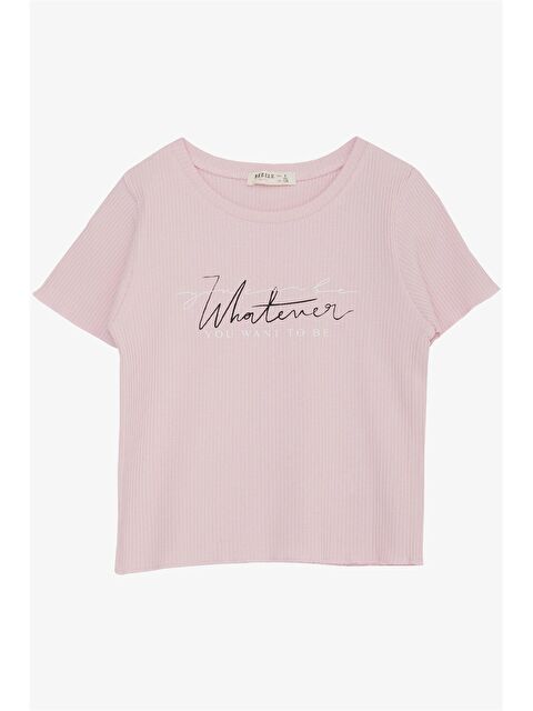 Breeze Bisiklet Yaka Baskılı Kız Çocuk Tişört - S4O681Z4-FSX