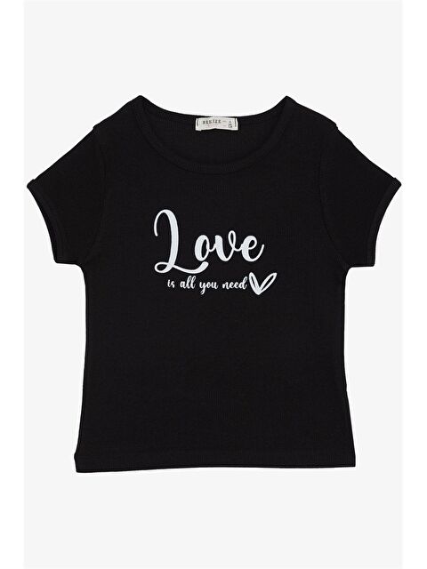 Breeze Bisiklet Yaka Baskılı Kız Çocuk Tişört - S4O682Z4-HEG