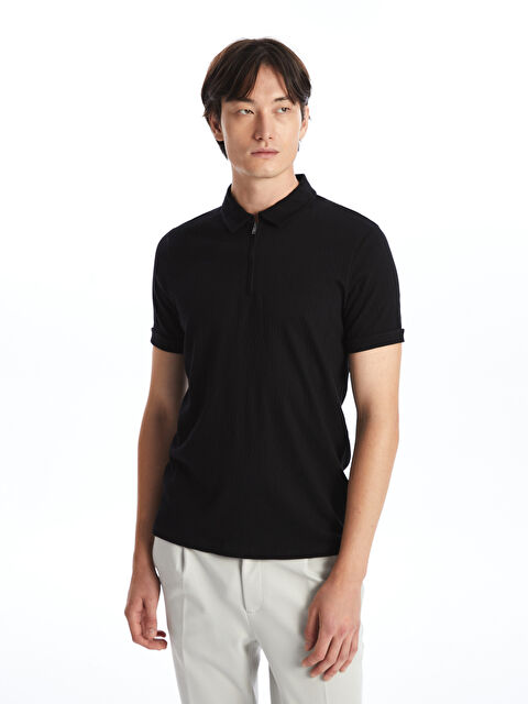 SOUTHBLUE Polo Neck Short Sleeve Men's Textured T-Shirt - S4O748Z8-CVL