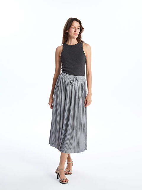 LCWAIKIKI Classic Beli Lastikli Saten Kadın Etek - S4O828Z8-GCD