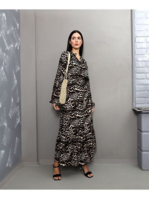 CALİMERA MODA Uzun Kollu Viskon Desenli Kadın Kemerli Elbise - S4O943Z8-HDN