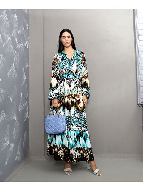CALİMERA MODA Uzun Kollu Viskon Desenli Kadın Kemerli Elbise - S4O944Z8-GGH
