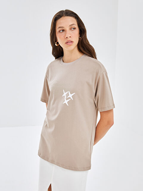 BLAİS Bisiklet Yaka Baskılı Kısa Kollu Kadın Tişört - S4O997Z8-PS7