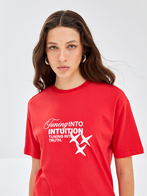 BLAİS Bisiklet Yaka Baskılı Kısa Kollu Kadın Tişört - S4O997Z8-SWY