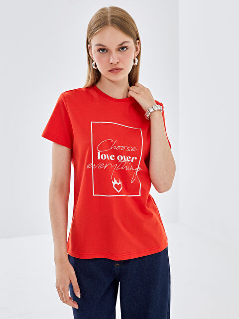 BLAİS Bisiklet Yaka Baskılı Kısa Kollu Kadın Tişört - S4OA36Z8-SWY