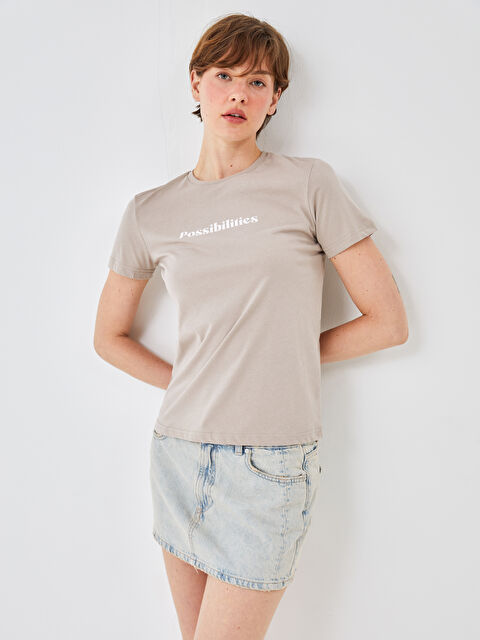 BLAİS Bisiklet Yaka Baskılı Kısa Kollu Kadın Tişört - S4OA37Z8-DFV