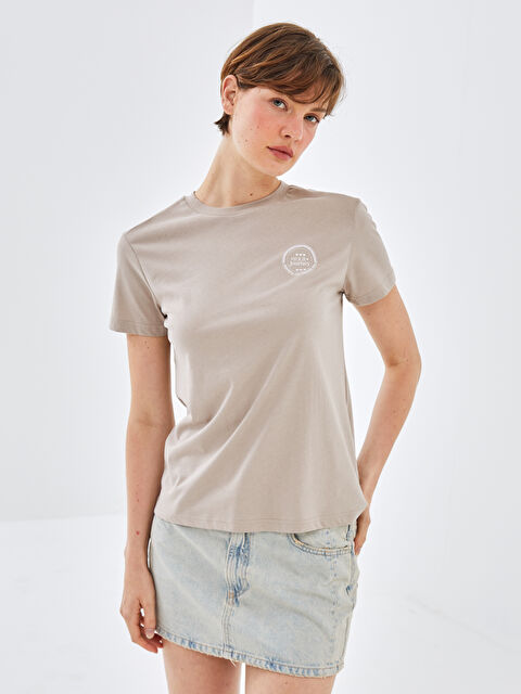 BLAİS Bisiklet Yaka Baskılı Kısa Kollu Kadın Tişört - S4OA38Z8-DFV