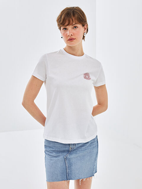 BLAİS Bisiklet Yaka Baskılı Kısa Kollu Kadın Tişört - S4OA38Z8-Q6K