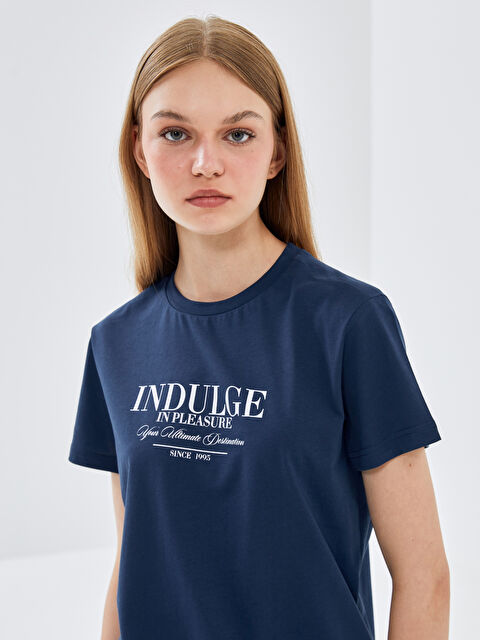 BLAİS Bisiklet Yaka Baskılı Kısa Kollu Kadın Tişört - S4OA39Z8-RFH