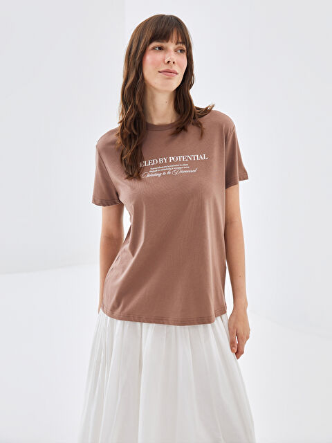 BLAİS Bisiklet Yaka Baskılı Kısa Kollu Kadın Tişört - S4OA39Z8-E6F