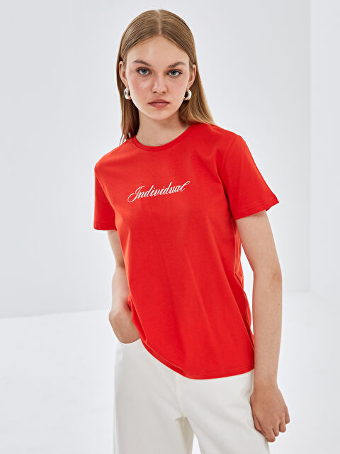 BLAİS Bisiklet Yaka Baskılı Kısa Kollu Kadın Tişört - S4OA40Z8-SWY