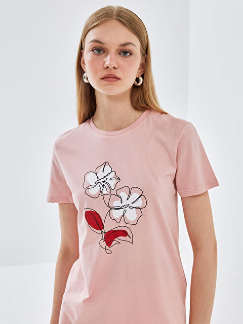 BLAİS Bisiklet Yaka Baskılı Kısa Kollu Kadın Tişört - S4OA40Z8-YHH