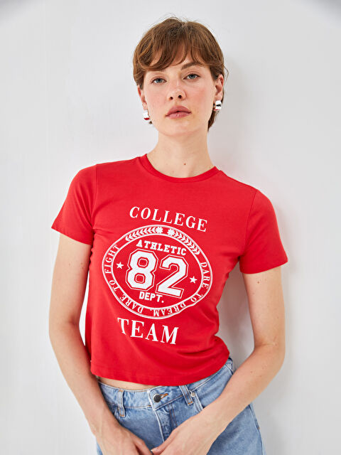 BLAİS Bisiklet Yaka Baskılı Kısa Kollu Kadın Tişört - S4OA41Z8-SWY