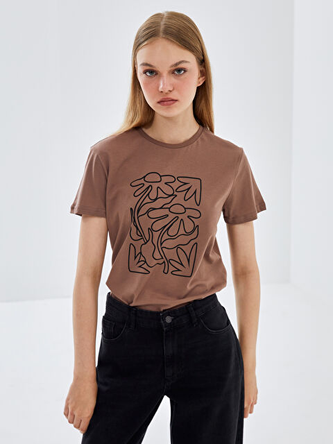 BLAİS Bisiklet Yaka Baskılı Kısa Kollu Kadın Tişört - S4OA46Z8-E6F