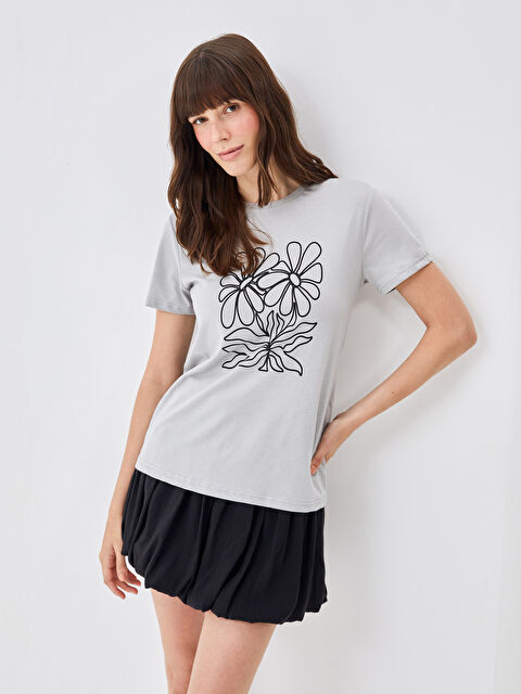 BLAİS Bisiklet Yaka Baskılı Kısa Kollu Kadın Tişört - S4OA46Z8-GEF