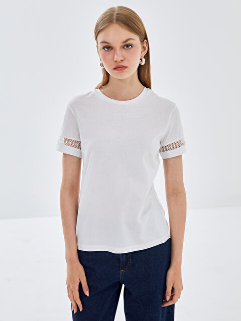 BLAİS Bisiklet Yaka Nakışlı Kısa Kollu Kadın Tişört - S4OA51Z8-Q6K