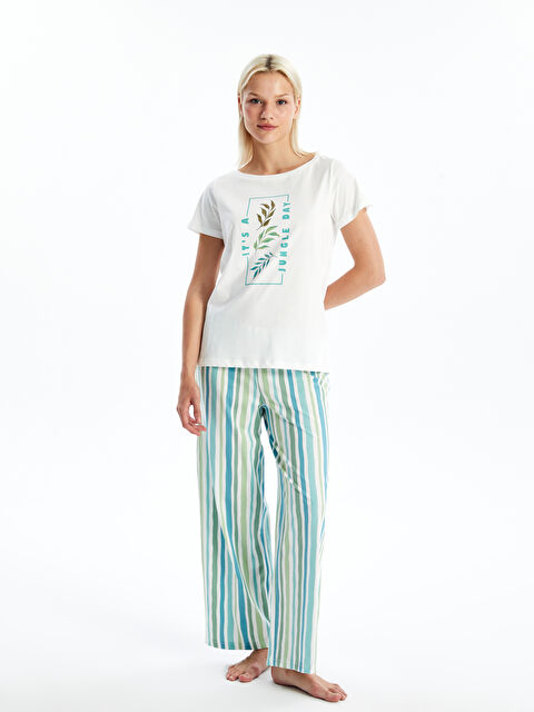 LCW DREAM Bisiklet Yaka Baskılı Kısa Kollu Kadın Pijama Takımı - S4OA59Z8-LRA