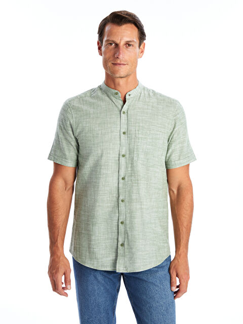 LCWAIKIKI Classic Regular Fit Mandarin Collar Short Sleeve Linen Blend Men's Shirt - S4OA76Z8-EAW