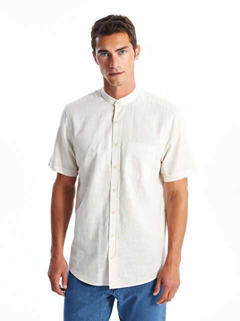 LCWAIKIKI Classic Regular Fit Mandarin Collar Short Sleeve Linen Blend Men's Shirt - S4OA76Z8-VV6