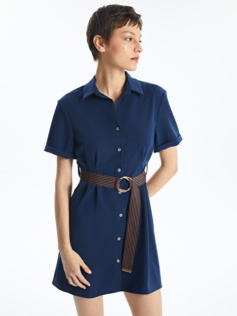 LCW Vision قميص فستان بسيط كم قصير نساء - S4OA85Z8-JNK