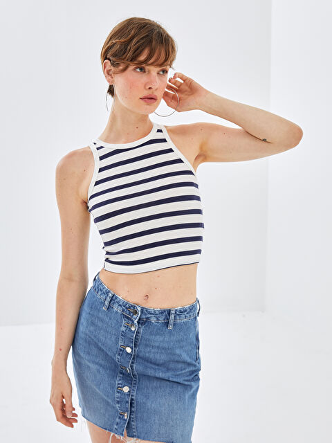 BLAİS Halter Yaka Çizgili Kadın Crop - S4OA93Z8-LGS