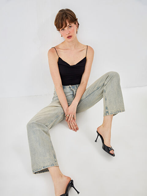 BLAİS Dökümlü Yaka Düz Askılı Kadın Crop - S4OA96Z8-CVL