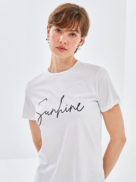 BLAİS Bisiklet Yaka Baskılı Kısa Kollu Kadın Tişört - S4OA98Z8-Q6K