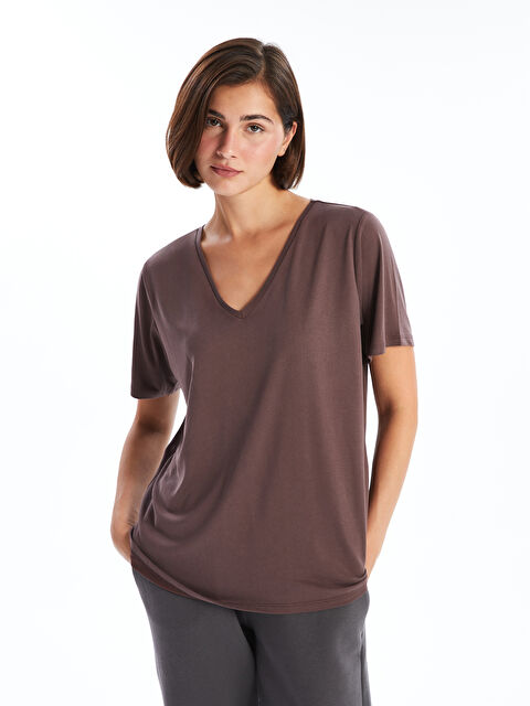 LCWAIKIKI Basic V Yaka Kadın Tişört - S4OB85Z8-HDR