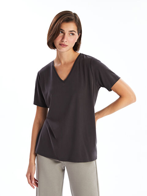 LCWAIKIKI Basic V Yaka Kadın Tişört - S4OB85Z8-HFF